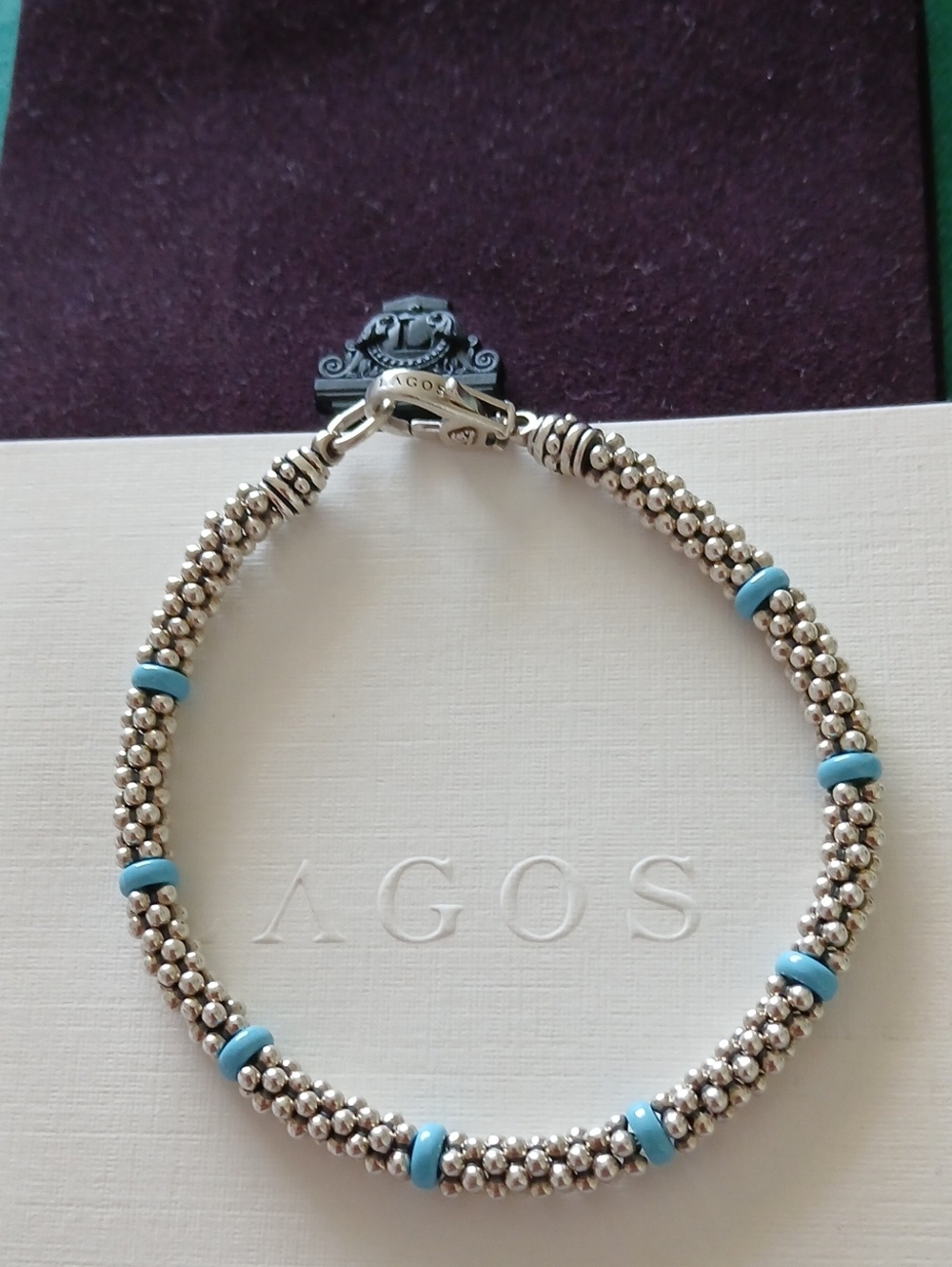 Lagos Sterling Silver Caviar Blue Ceramic Bracelet